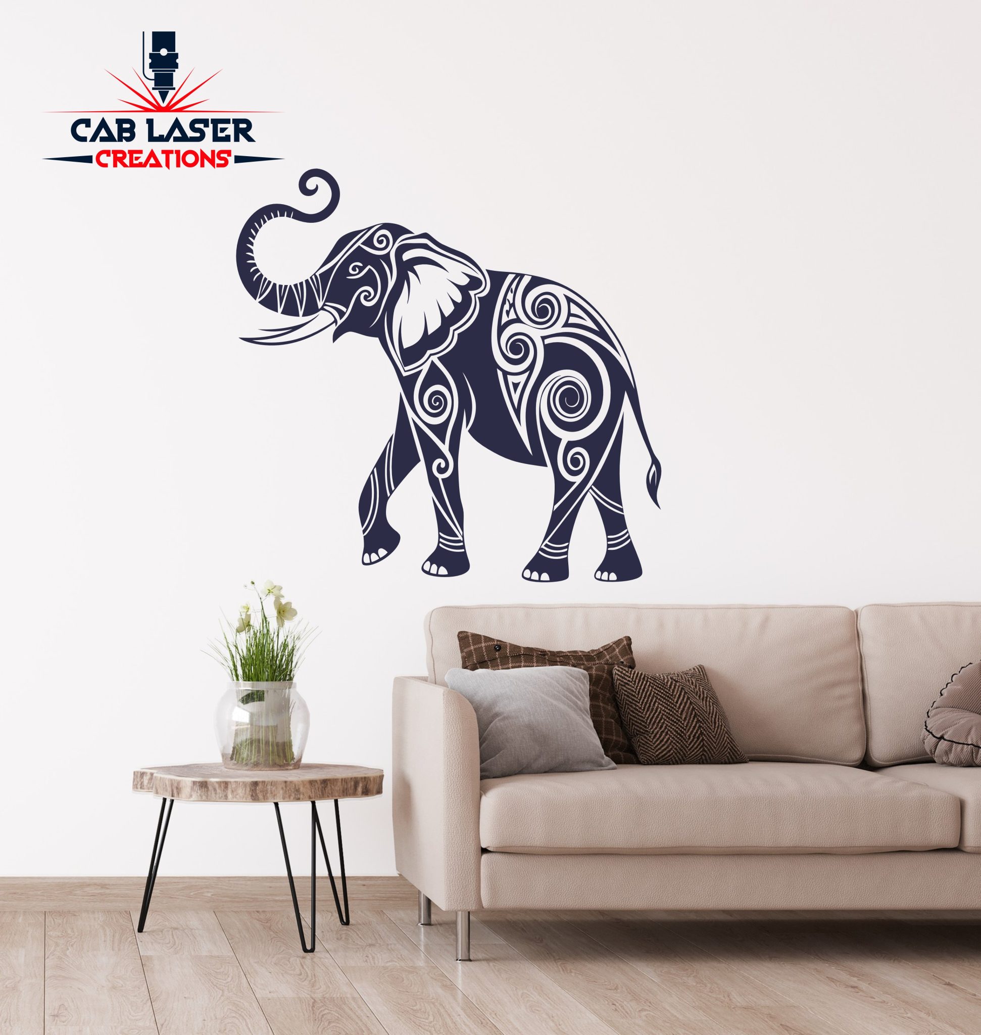 Tribal Walking Elephant Laser Cut Steel Art - Image 3