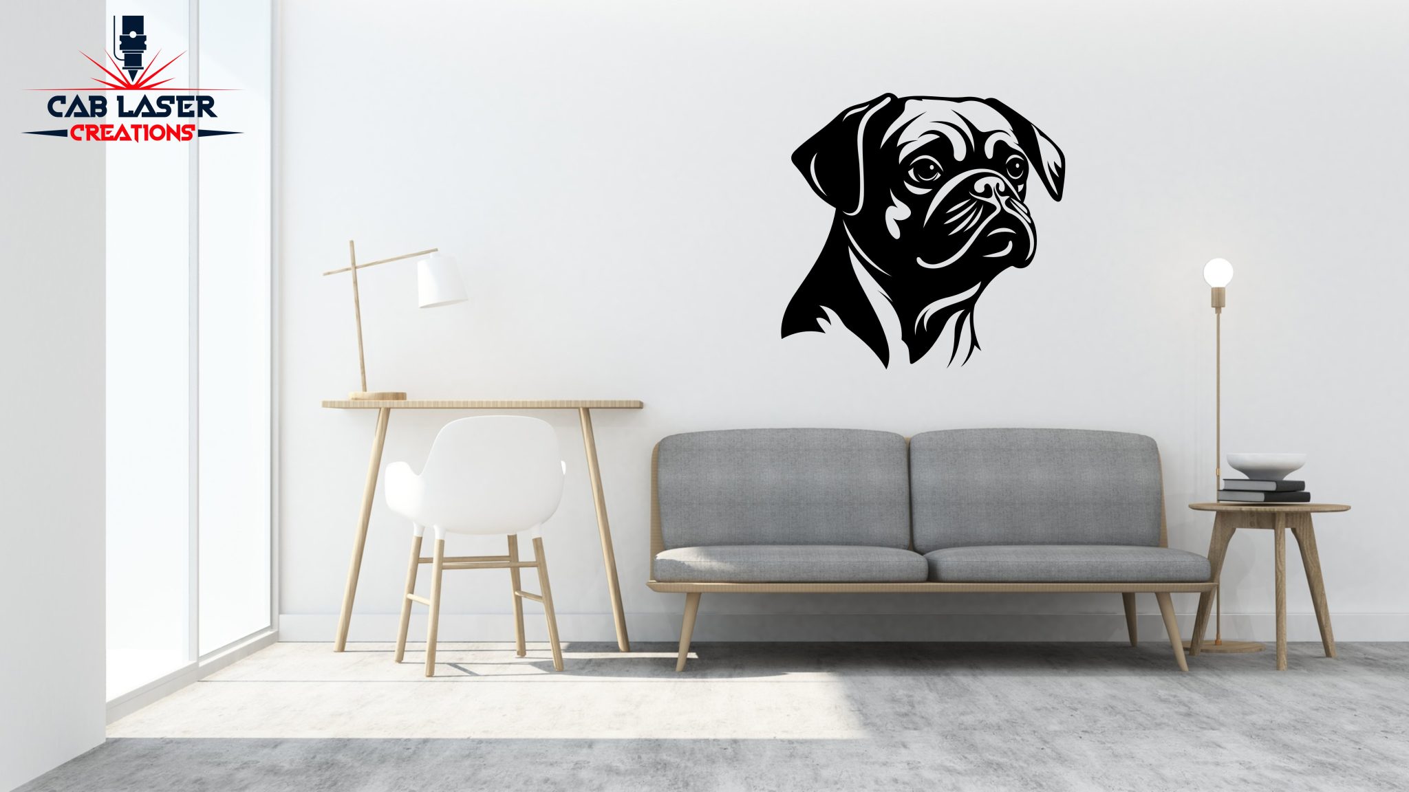 Pug Dog Head Wall Art Laser Steel Cut - Image 2